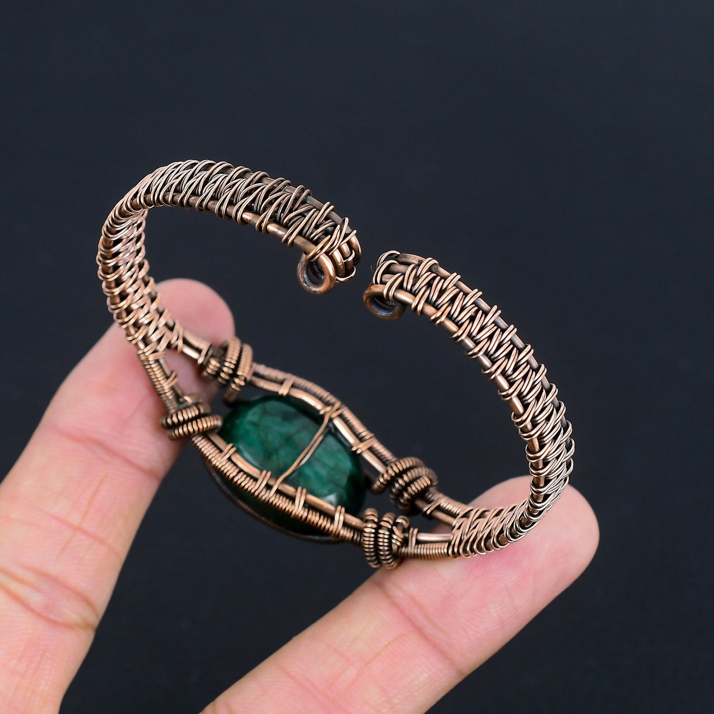 Green Emerald Gemstone Cuff Bracelet