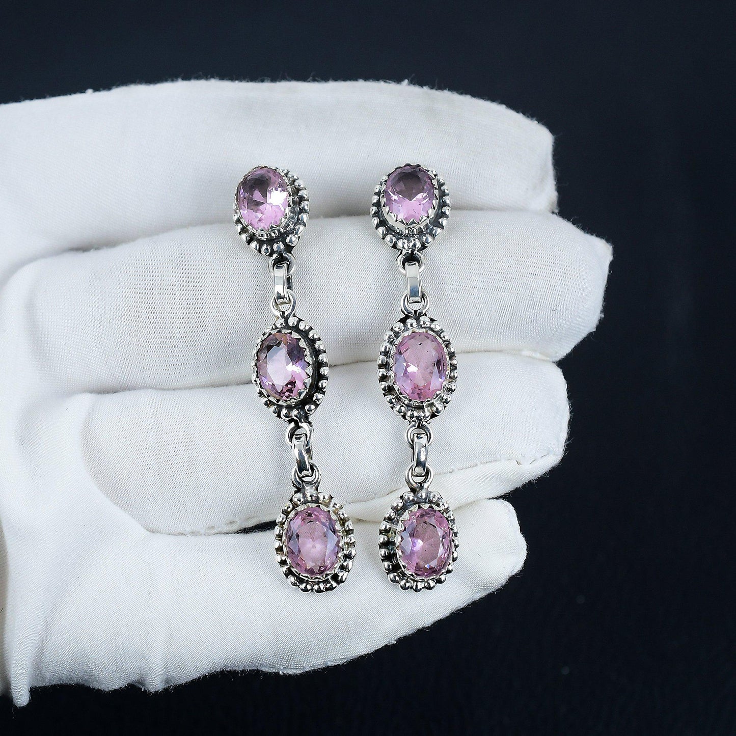 Pink Kunzite Gemstone Earrings