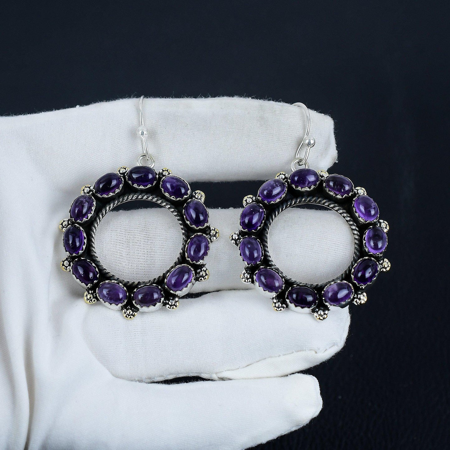 Purple Amethyst Sterling Silver Circle Earrings