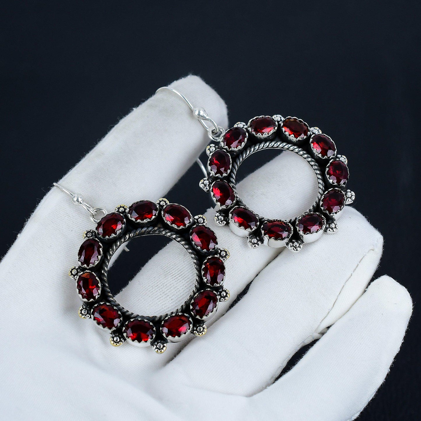 Red Garnet Sterling Silver Earrings