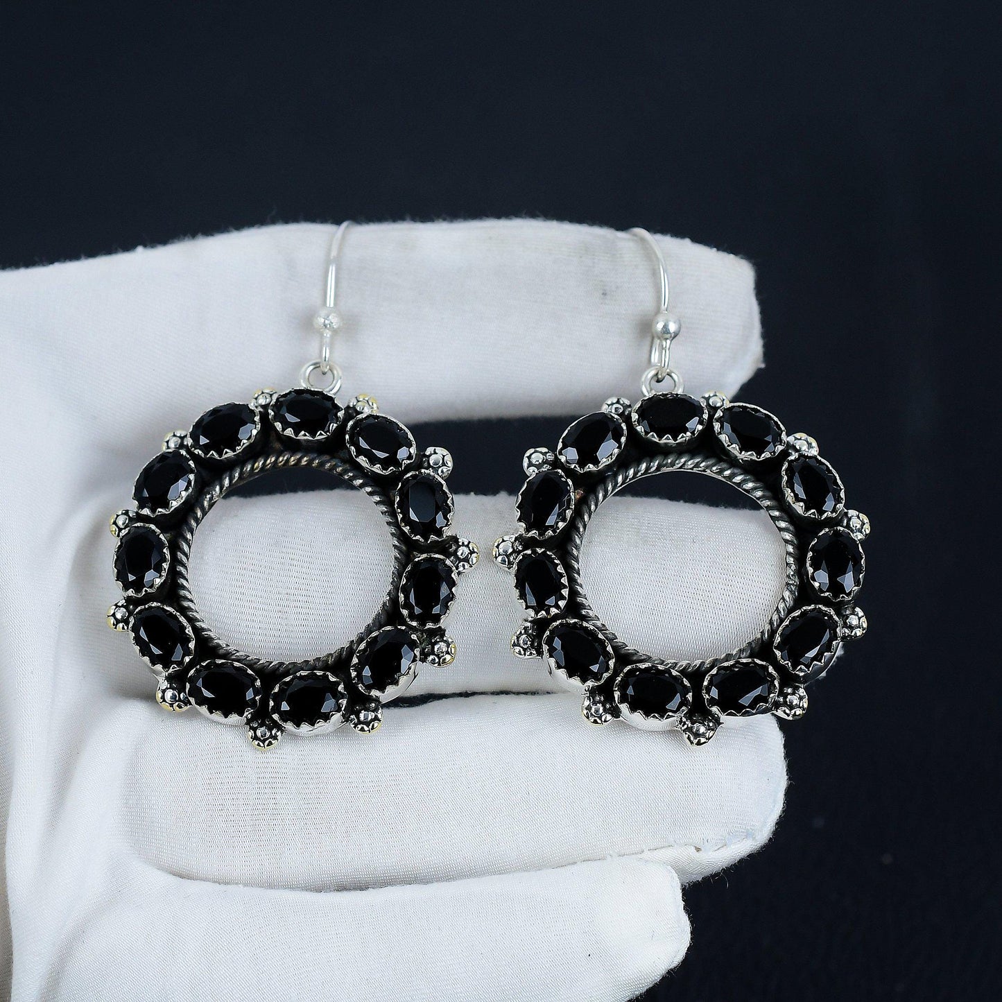 Black Spinel Gemstone Sterling Silver Earrings