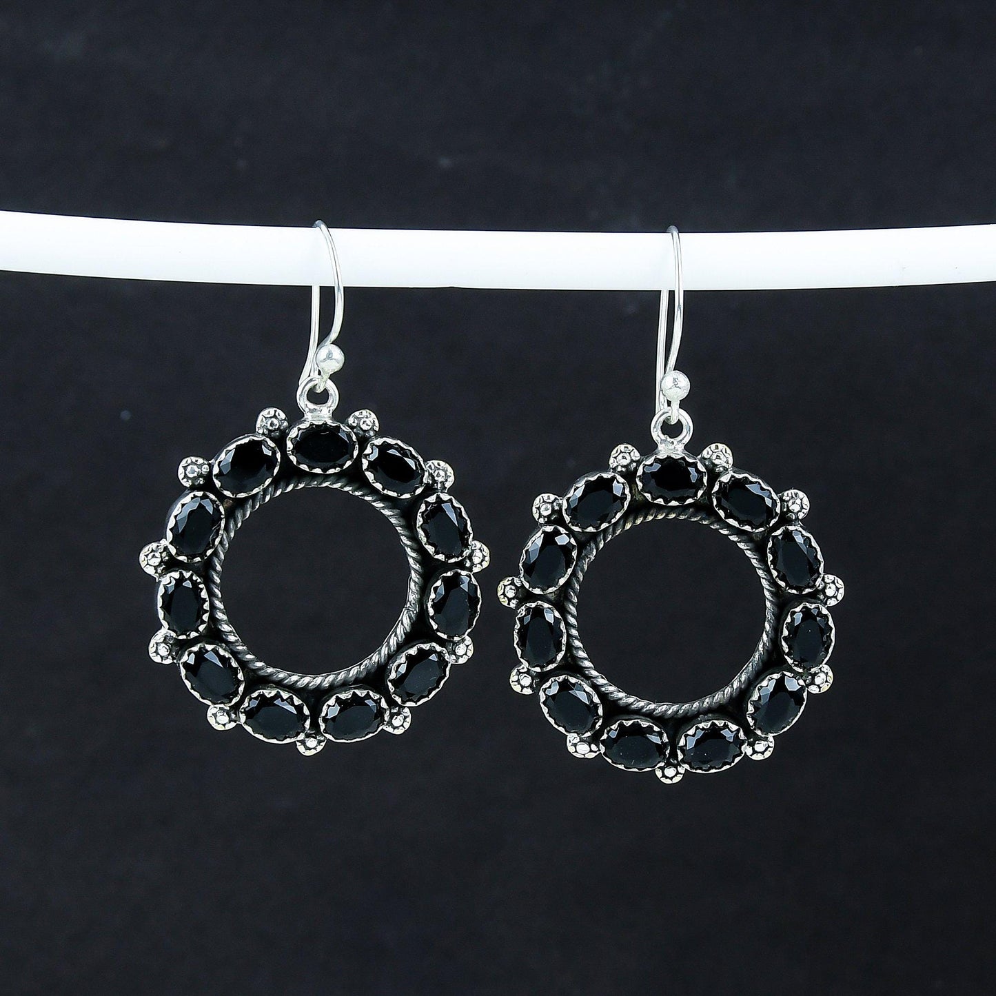 Black Spinel Gemstone Sterling Silver Earrings