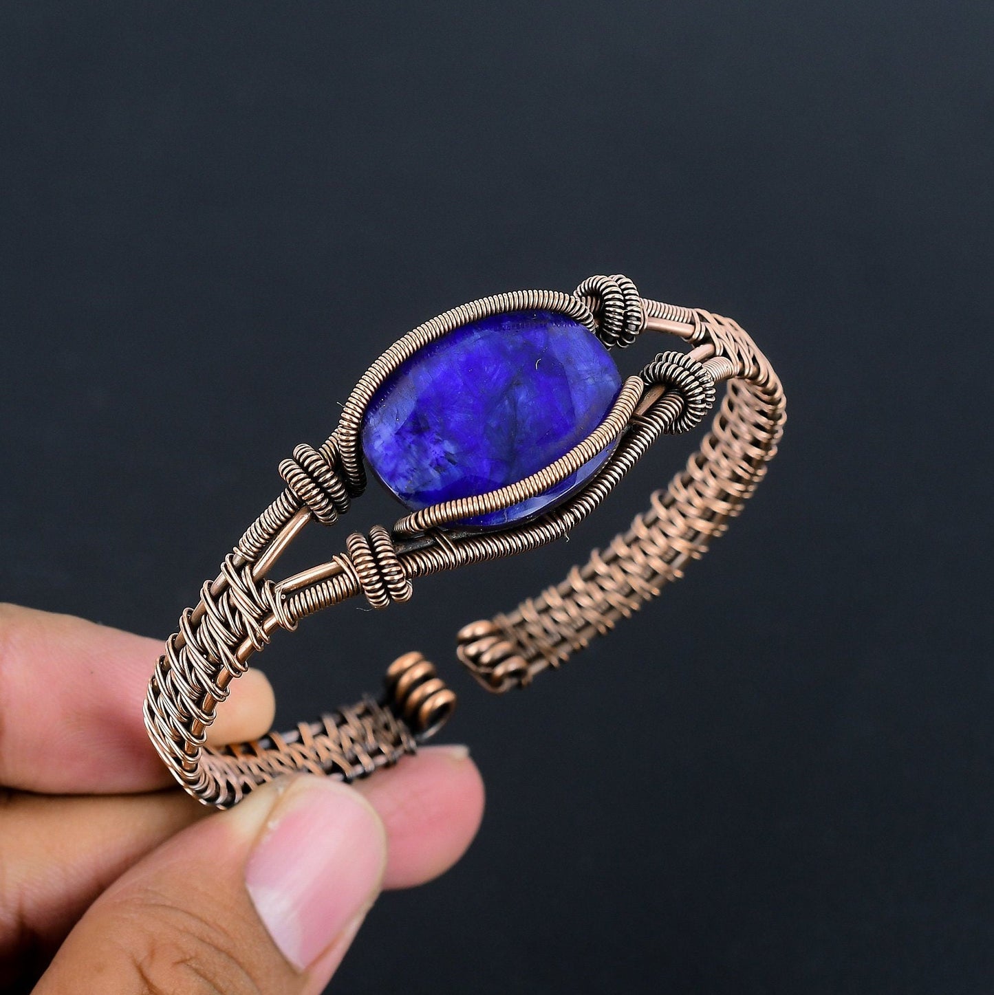 Blue Sapphire Gemstone Cuff Bracelet