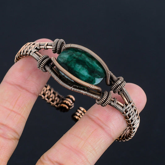 Green Emerald Gemstone Cuff Bracelet