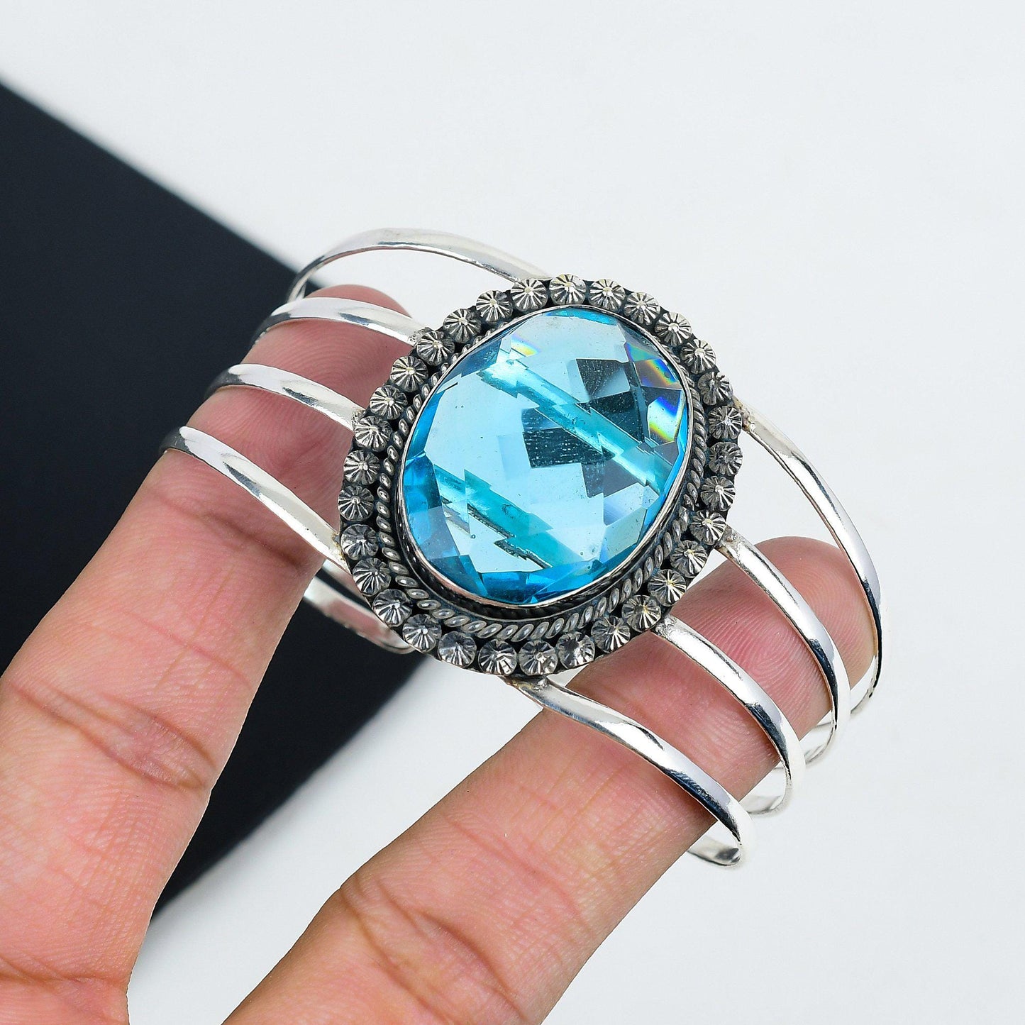 Swiss Blue Topaz Silver Bangle