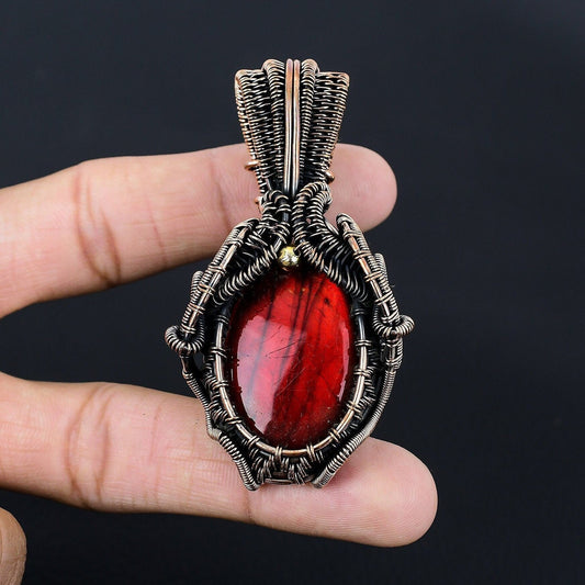 Red Fire Labradorite Gemstone Pendant
