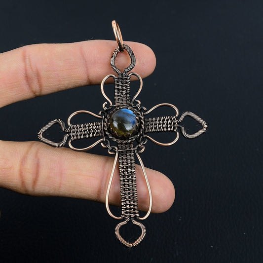 Blue Labradorite Gemstone Cross Pendant