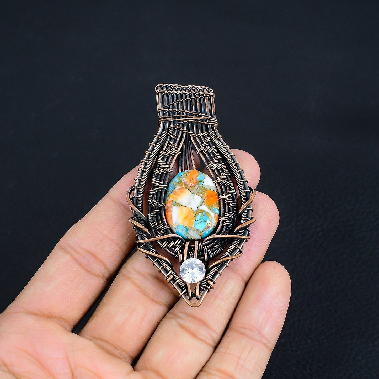Orange Spiny Oyster Turquoise Gemstone Pendant
