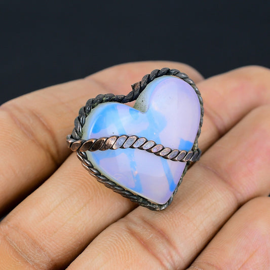 Milky Opal Gemstone Copper Ring