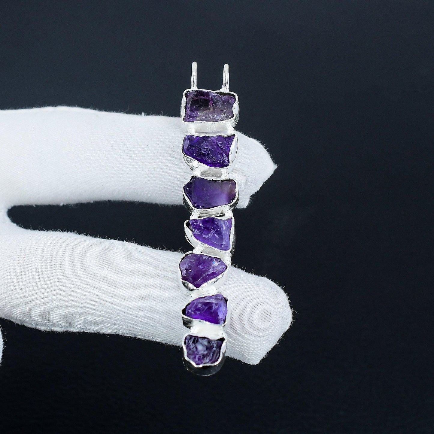Purple Amethyst 7-Stone Rough Pendant Necklace