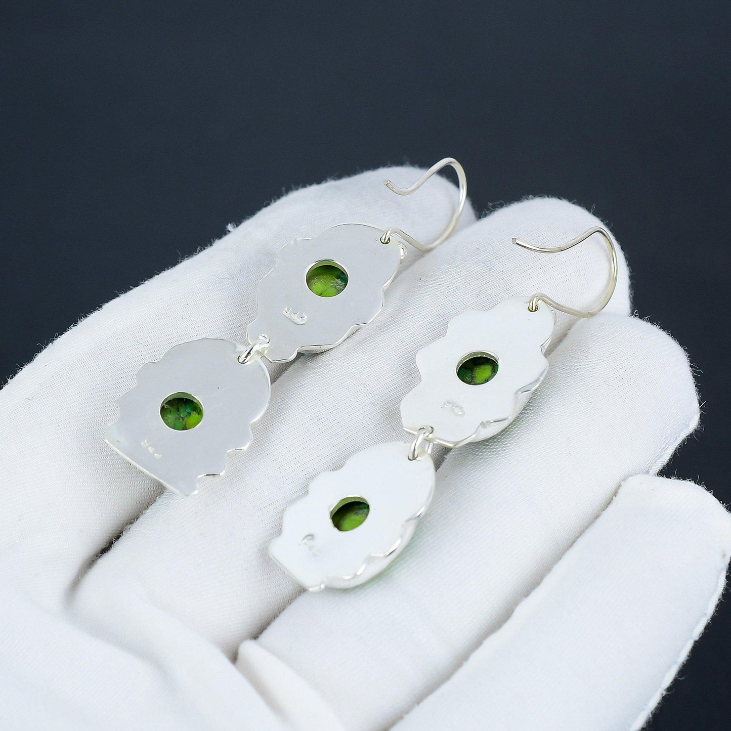 Green Copper Turquoise Gemstone Sterling Silver Earrings