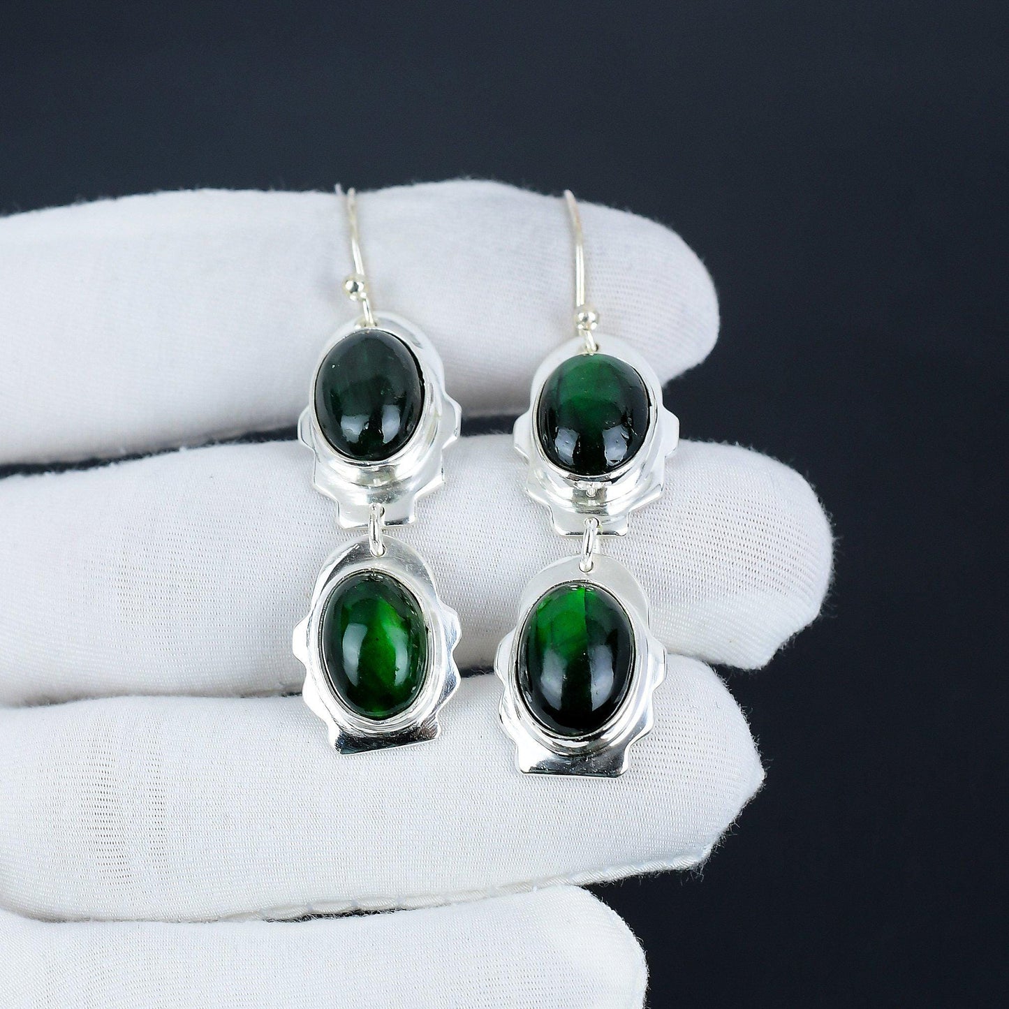 Green Labradorite Gemstone Earrings