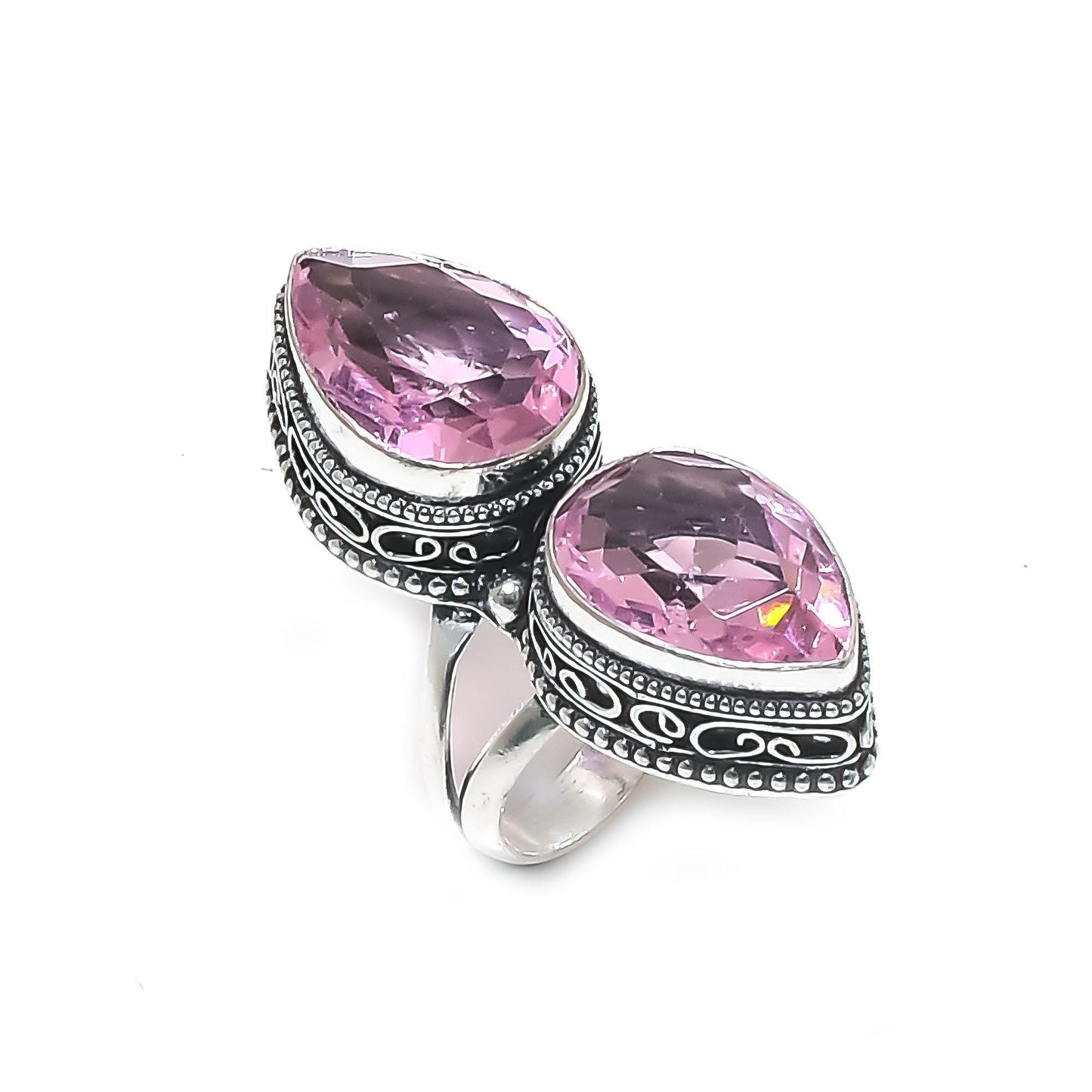 Pink Kunzite Double Teardrop Ring