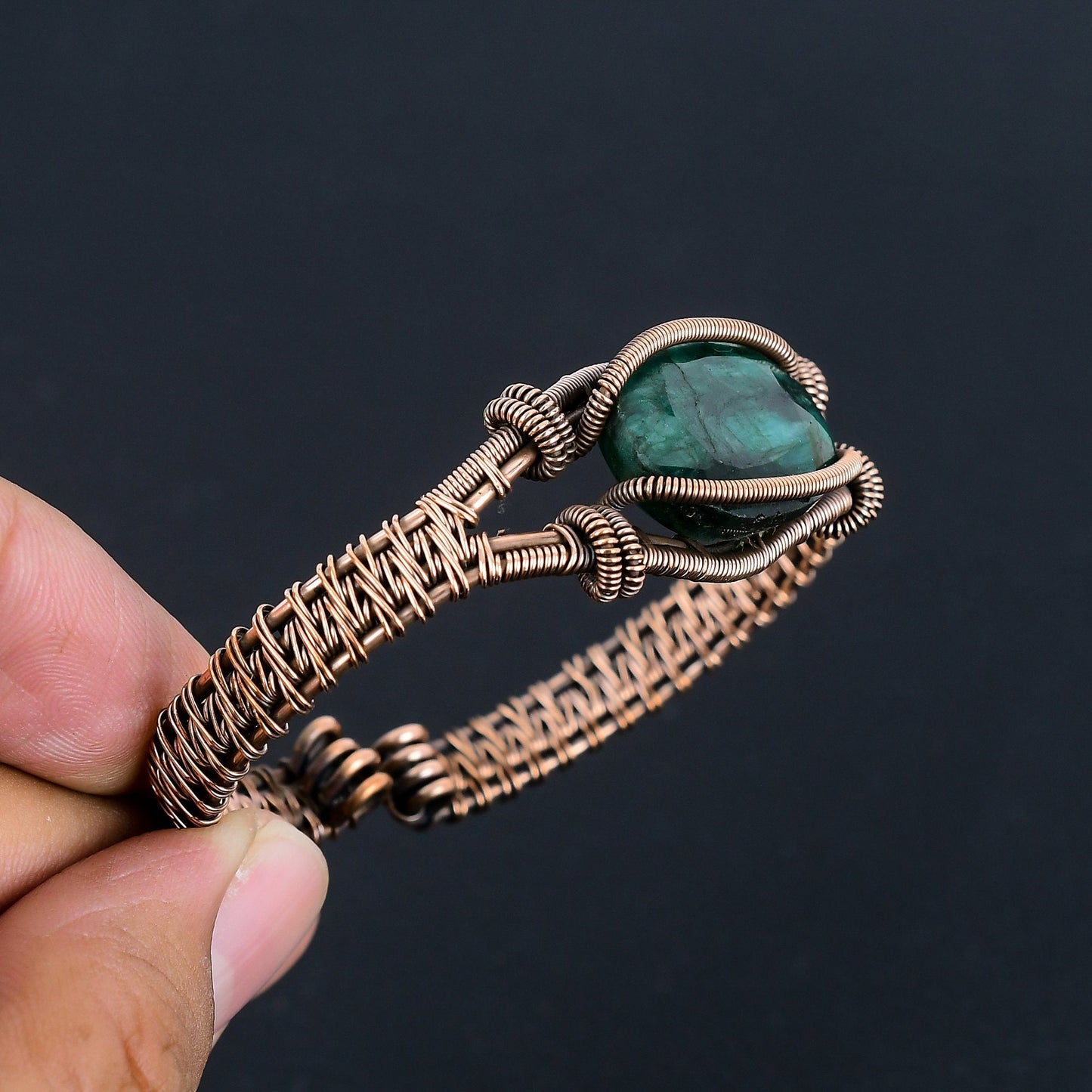 Green Emerald Gemstone Cuff Bracelet