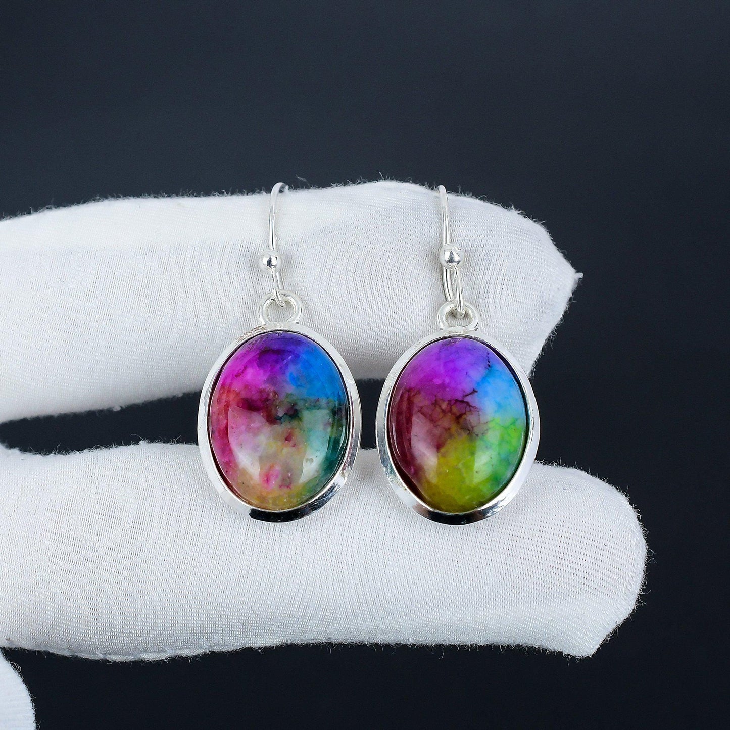 Rainbow Solar Gemstone Drop Earrings