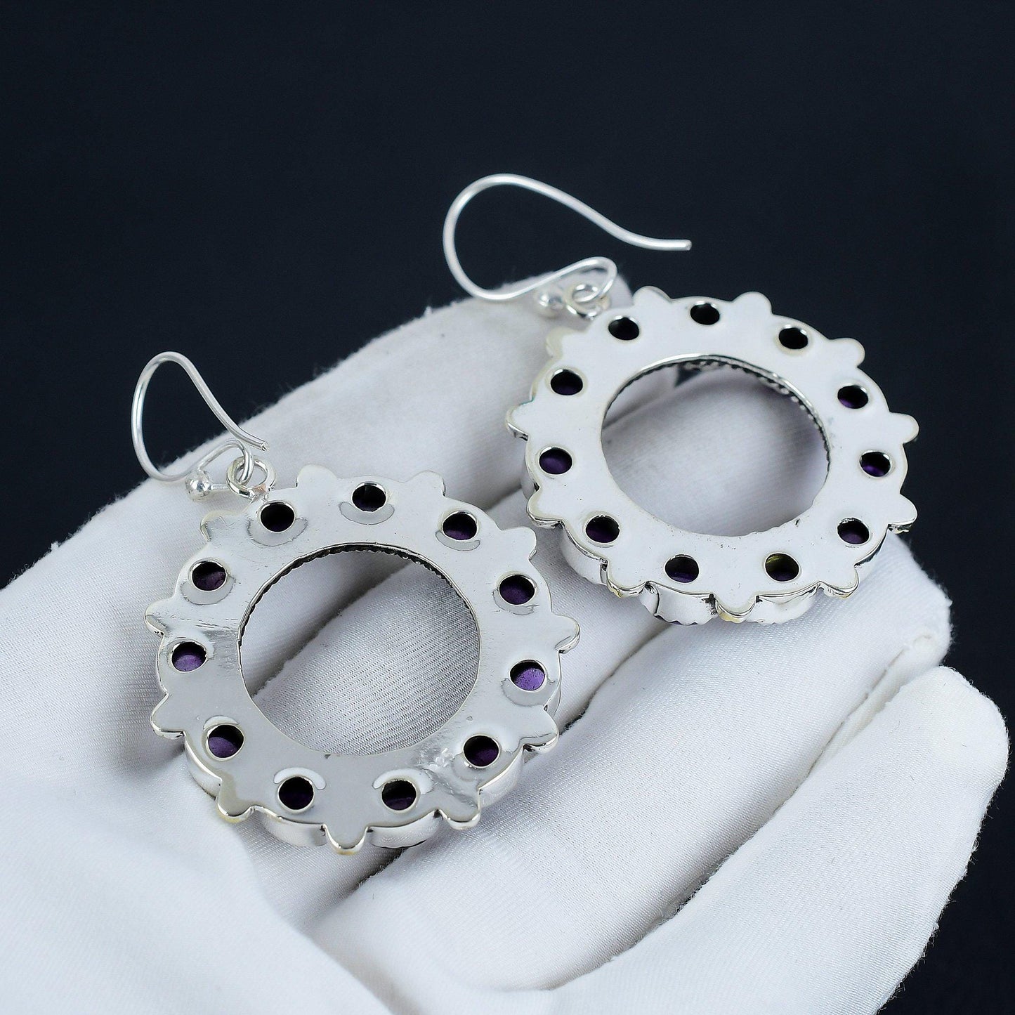 Purple Amethyst Sterling Silver Circle Earrings