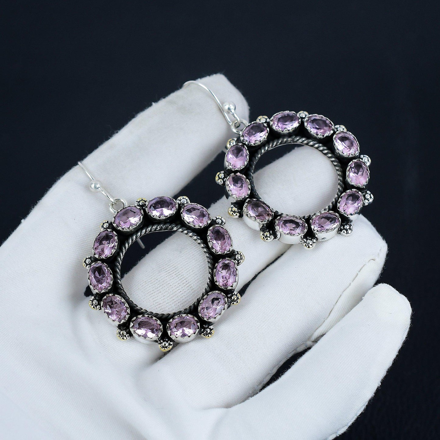 Pink Kunzite Gemstone Sterling Silver Earrings