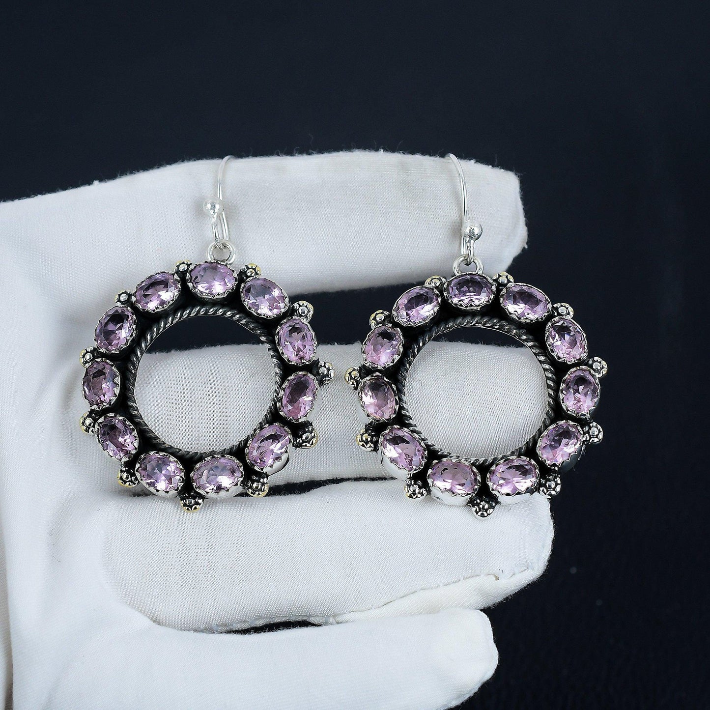 Pink Kunzite Gemstone Sterling Silver Earrings