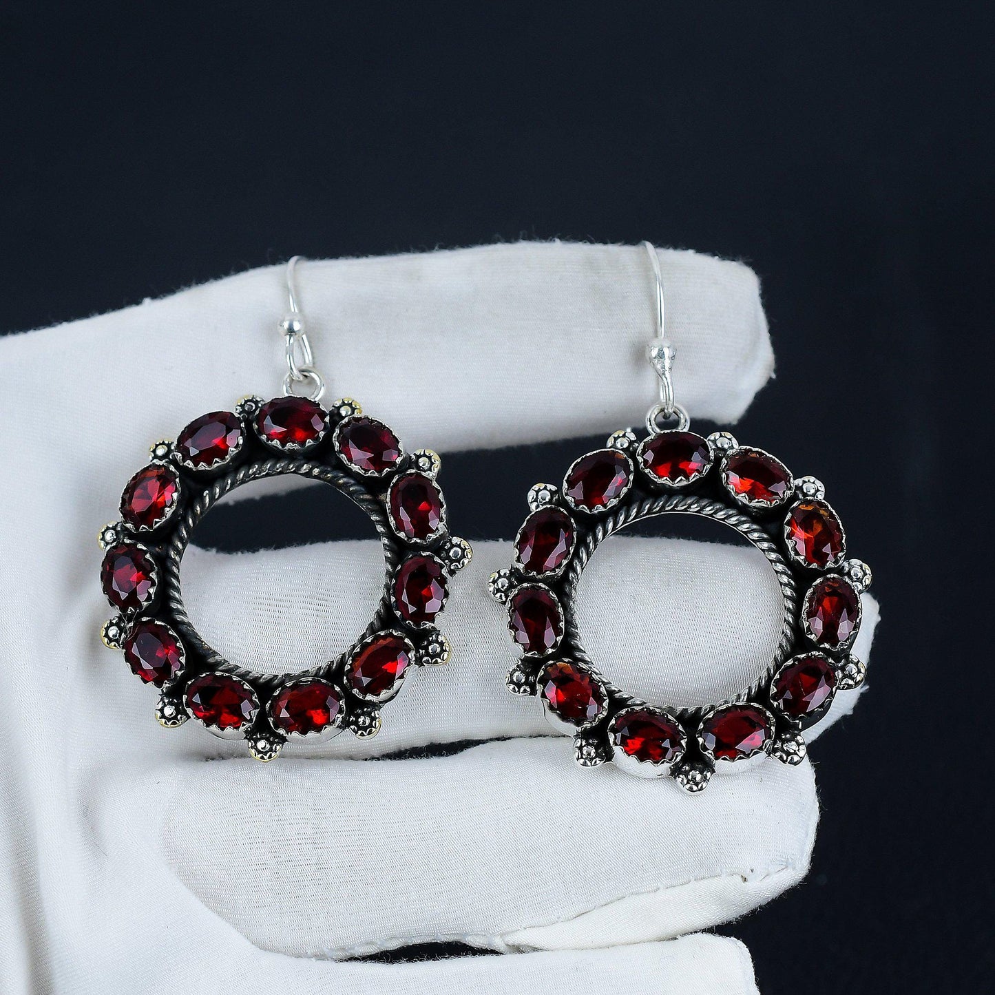 Red Garnet Sterling Silver Earrings