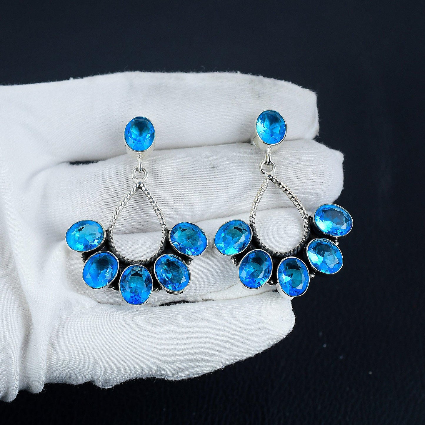 Swiss Blue Topaz Gemstone Earrings
