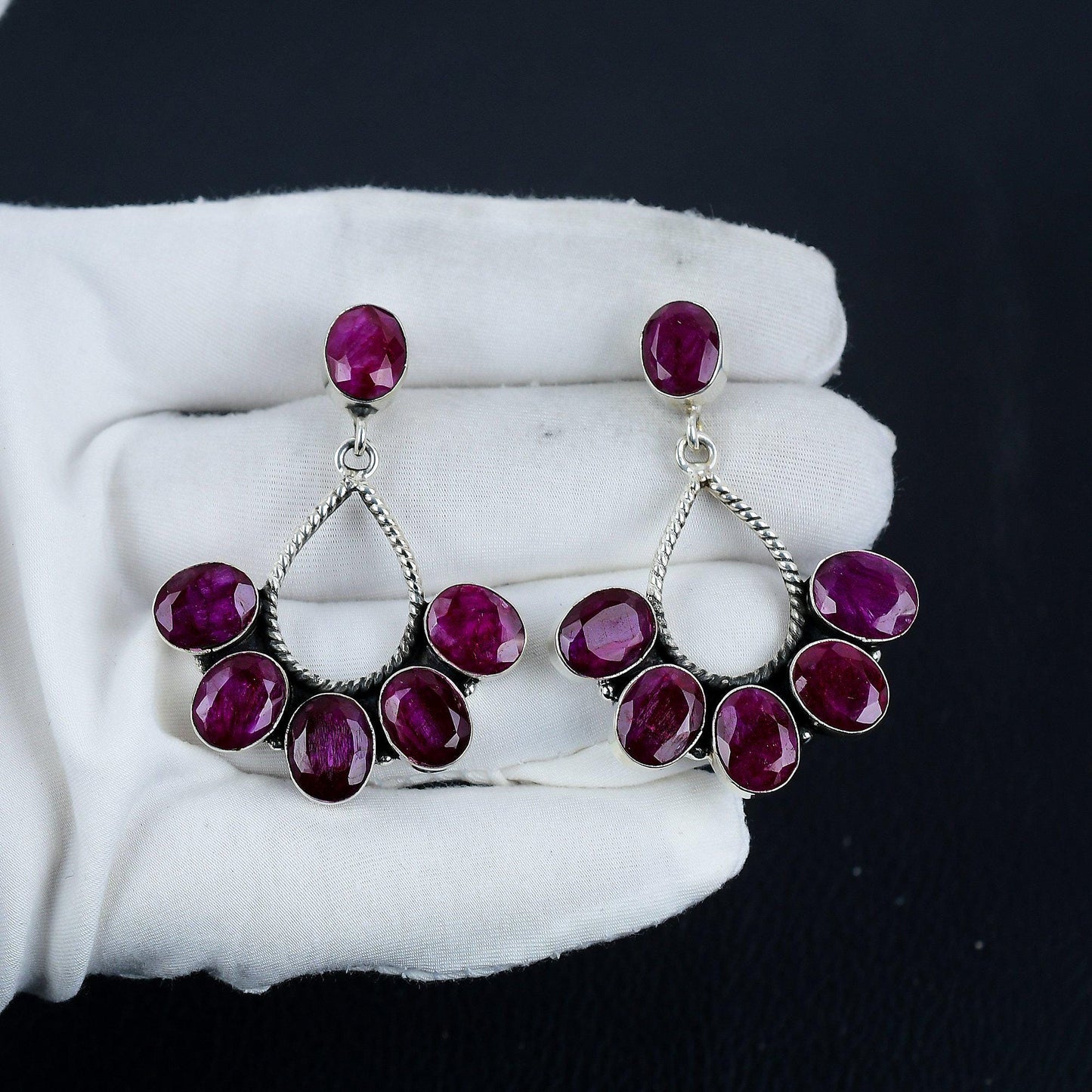 Kashmir Ruby Red Sterling Silver Earrings