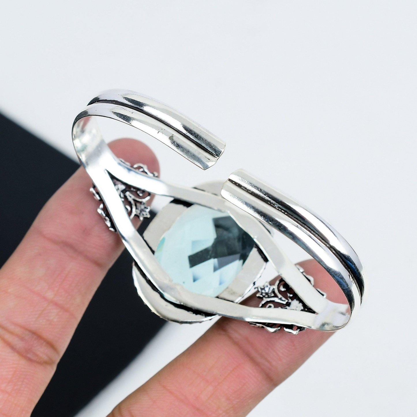Aquamarine Sterling Silver Adjustable Cuff Bangle