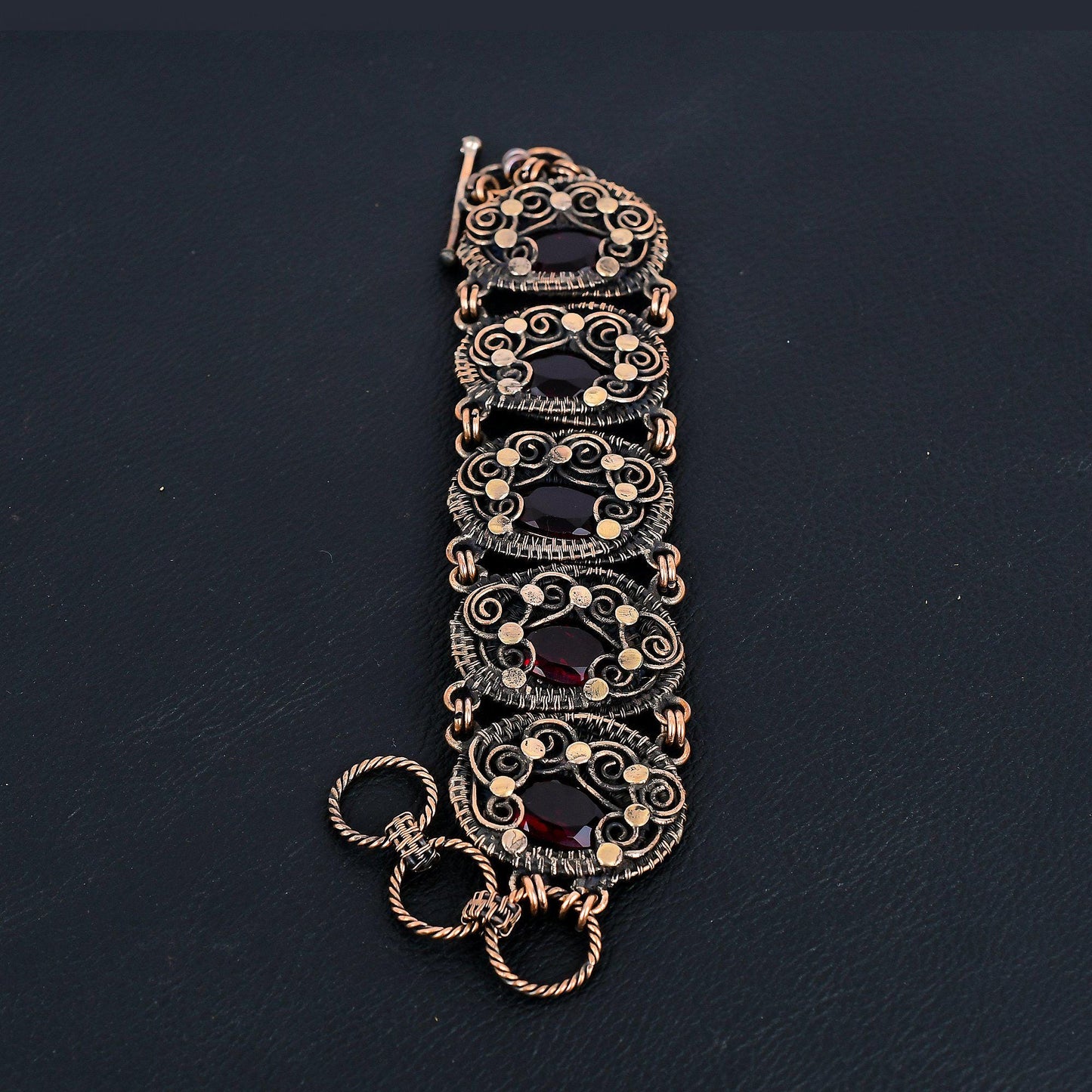 Red Garnet Gemstone Copper Bracelet