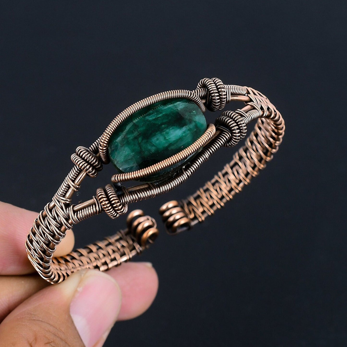 Green Emerald Gemstone Cuff Bracelet