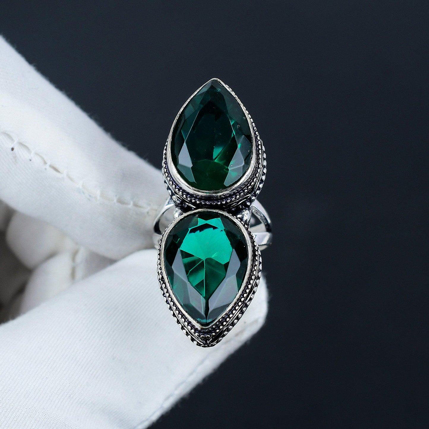 Green Apatite Gemstone Teardrop Silver Ring