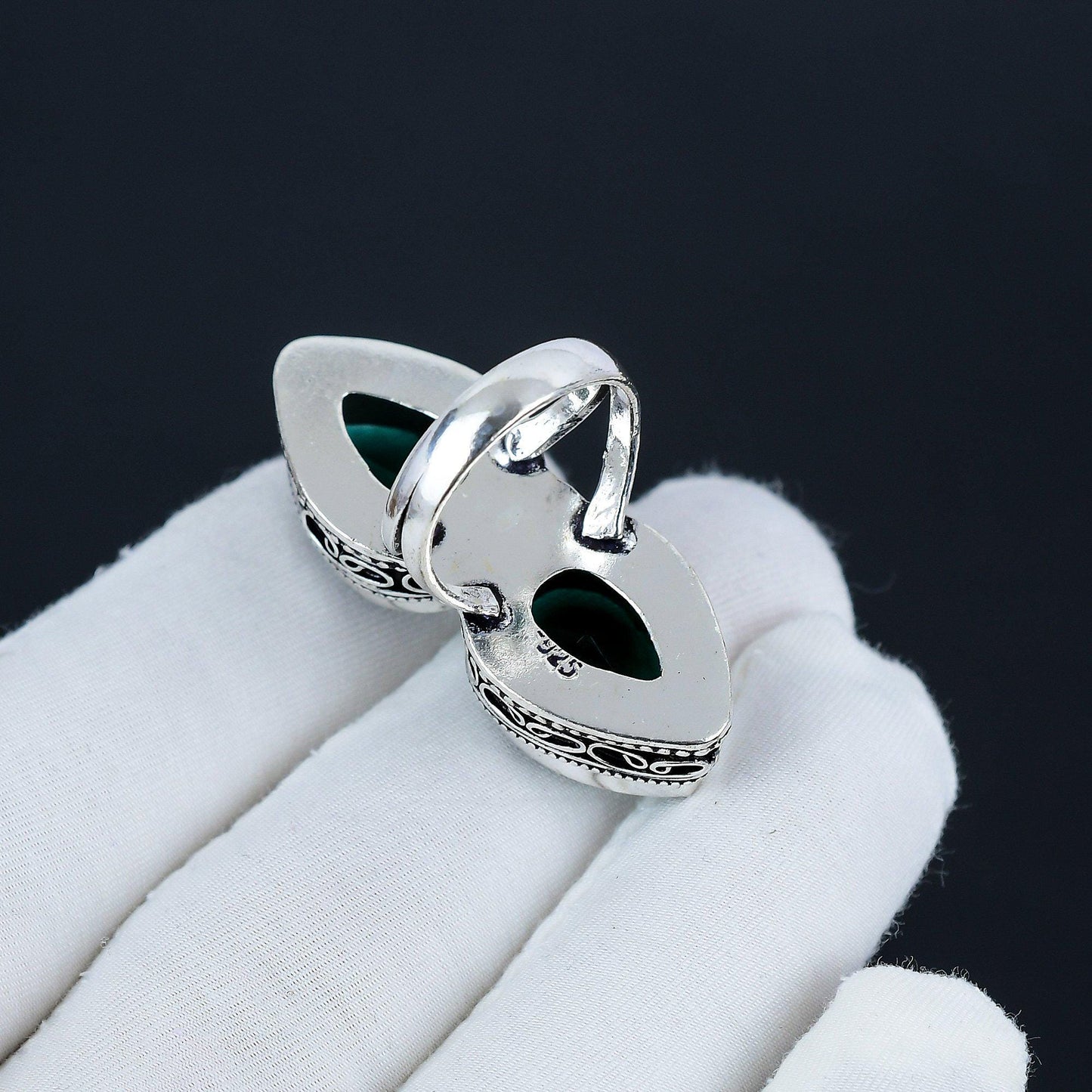 Green Apatite Gemstone Teardrop Silver Ring