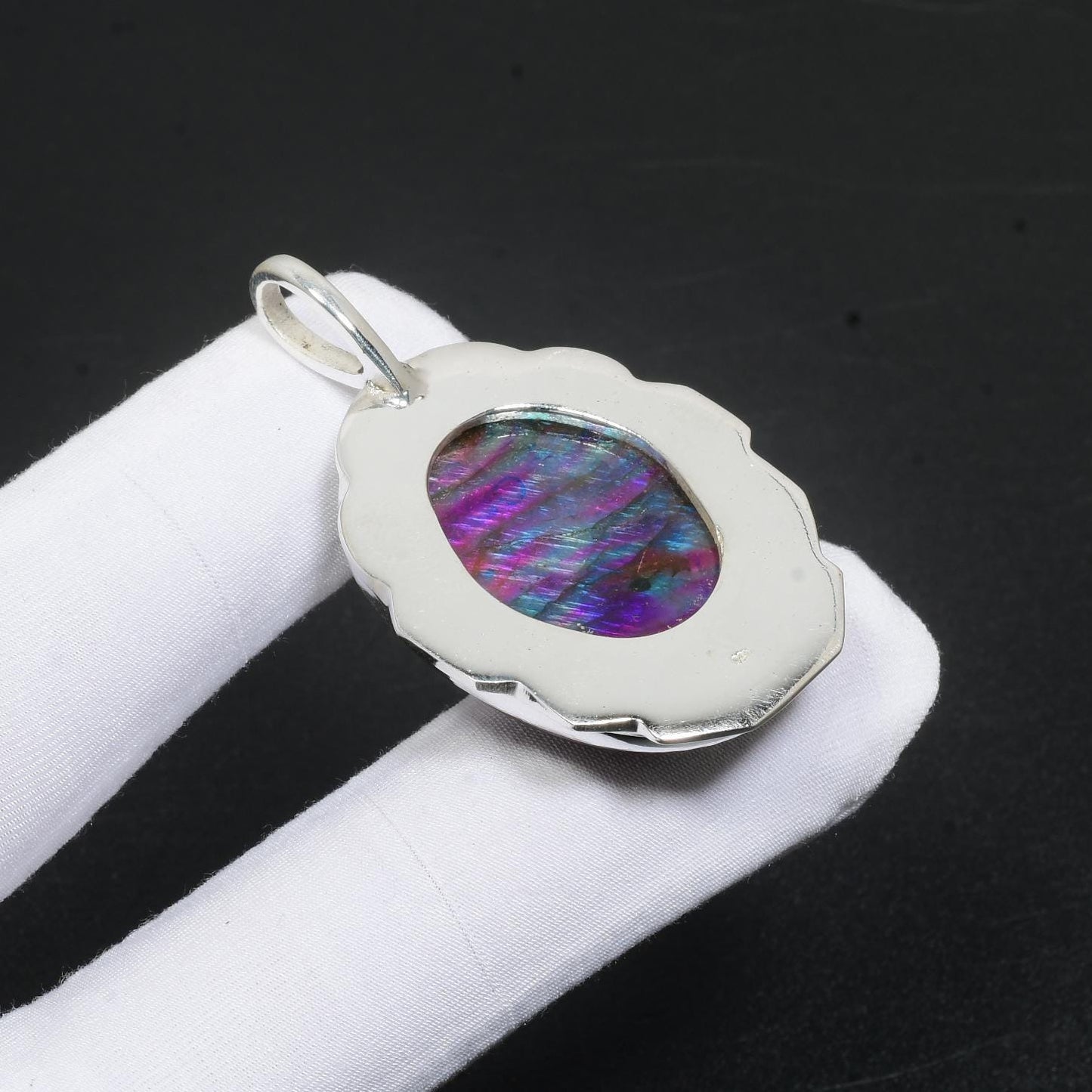 Colorful Multi-Fire Labradorite Silver Pendant