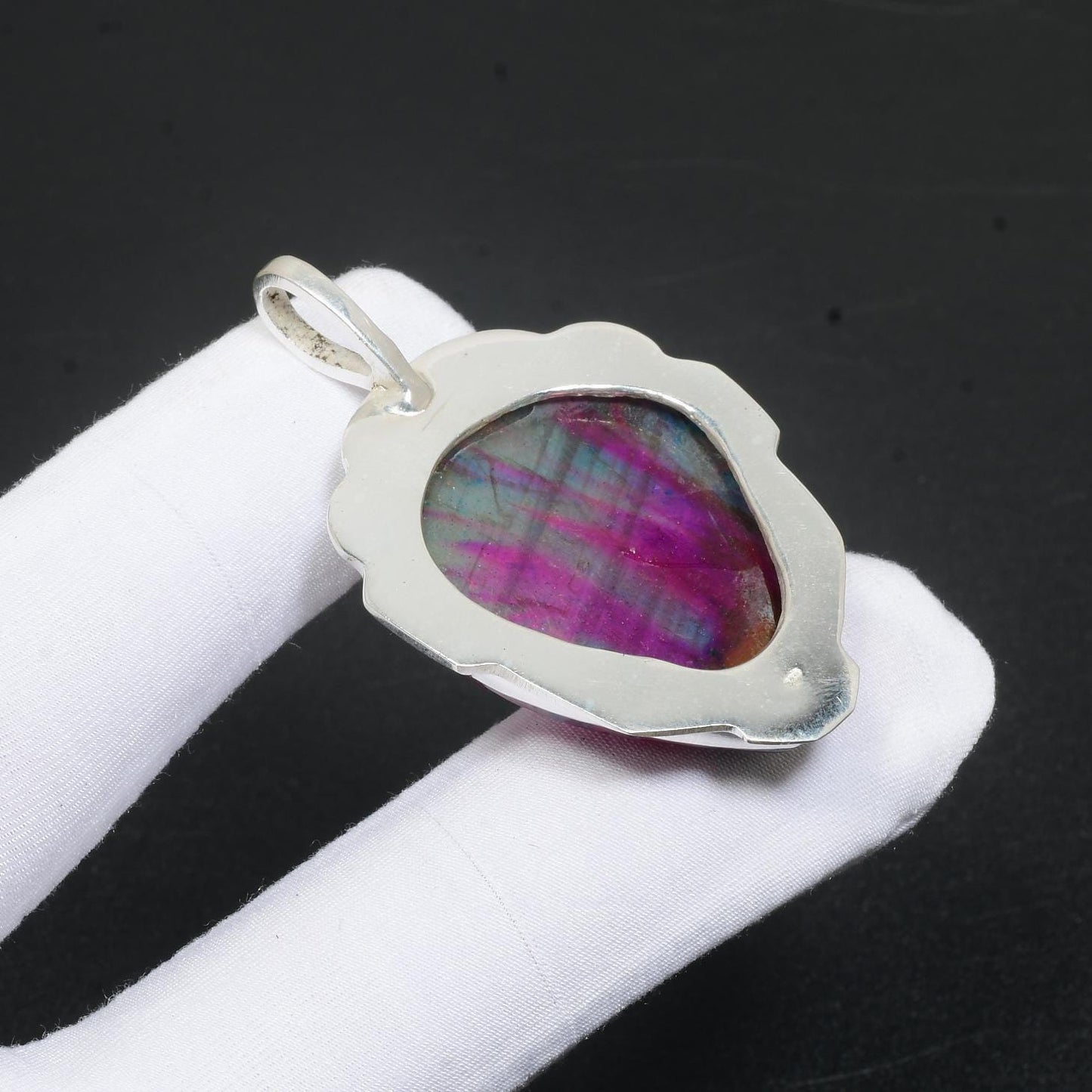 Colorful Multi-Fire Labradorite Silver Pendant