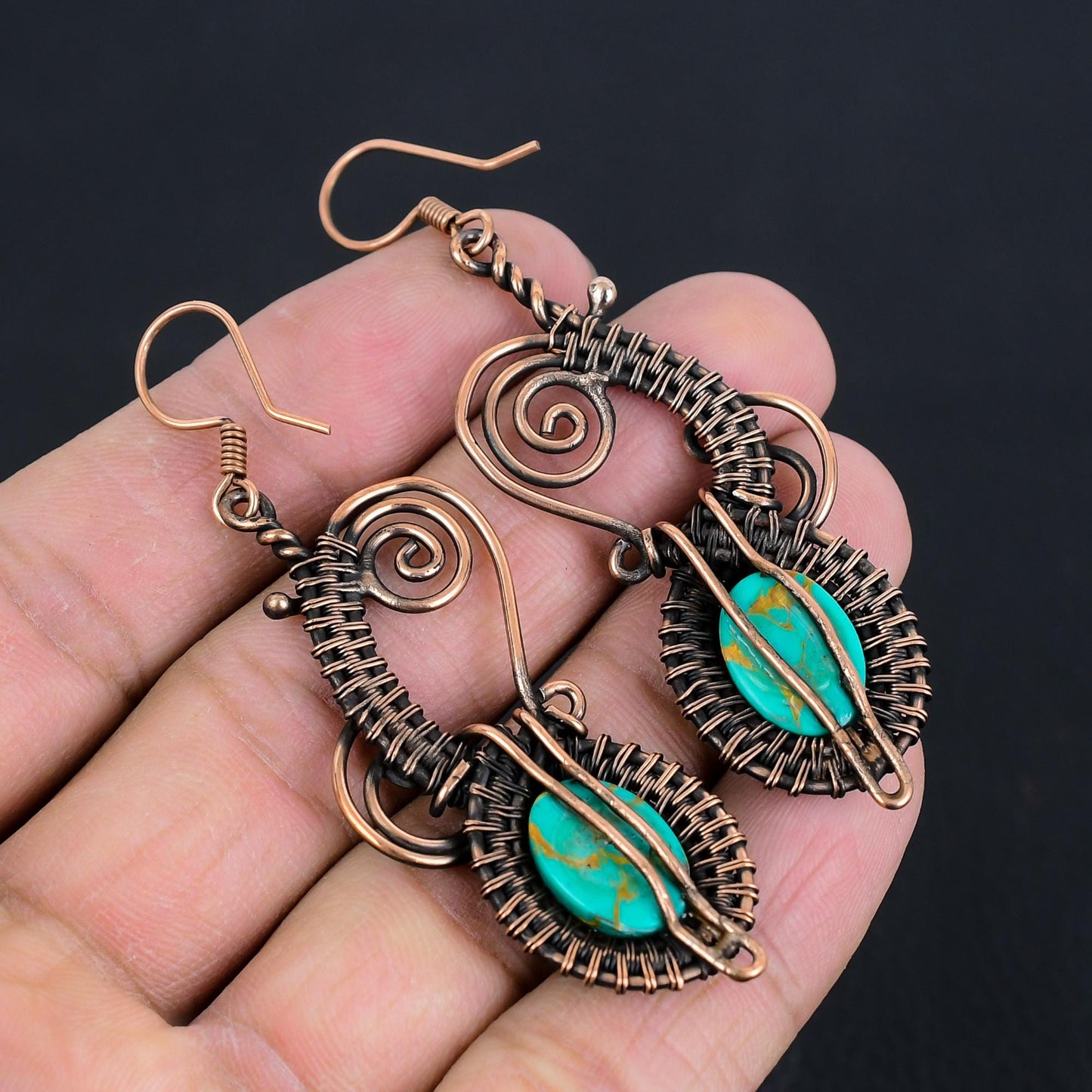 Turquoise Gemstone Copper Dangle Earrings