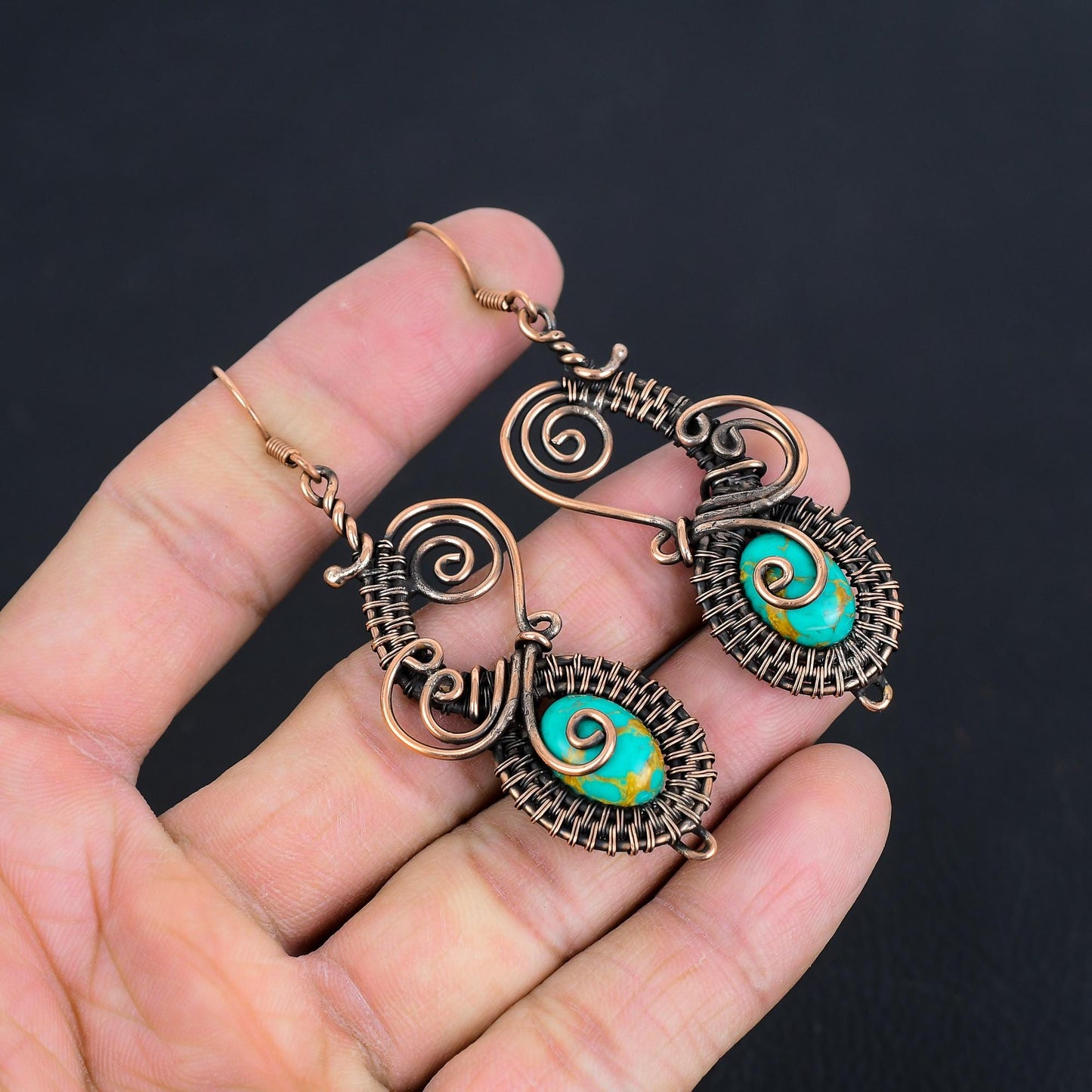 Turquoise Gemstone Copper Dangle Earrings