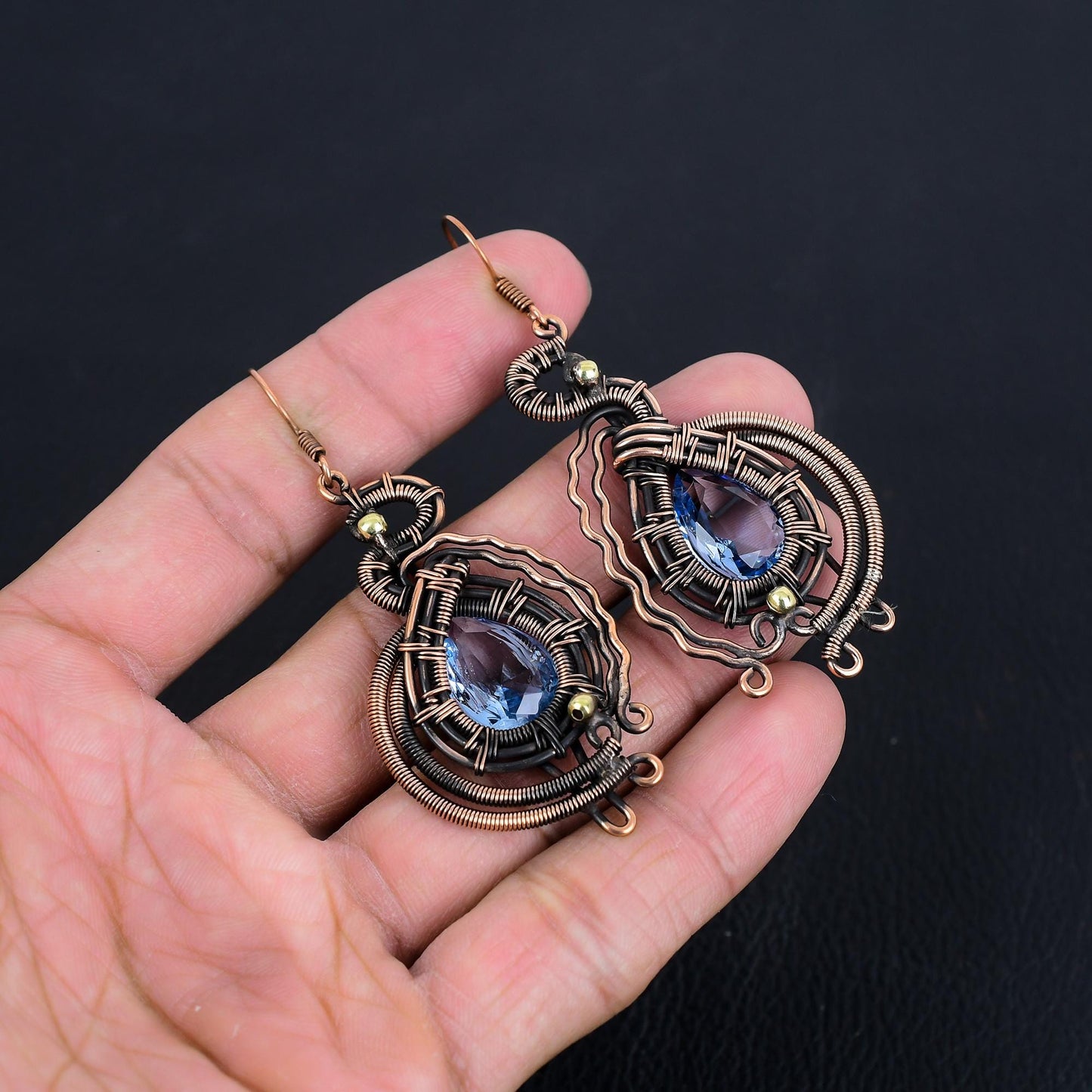 Blue Tanzanite Gemstone Copper Earrings