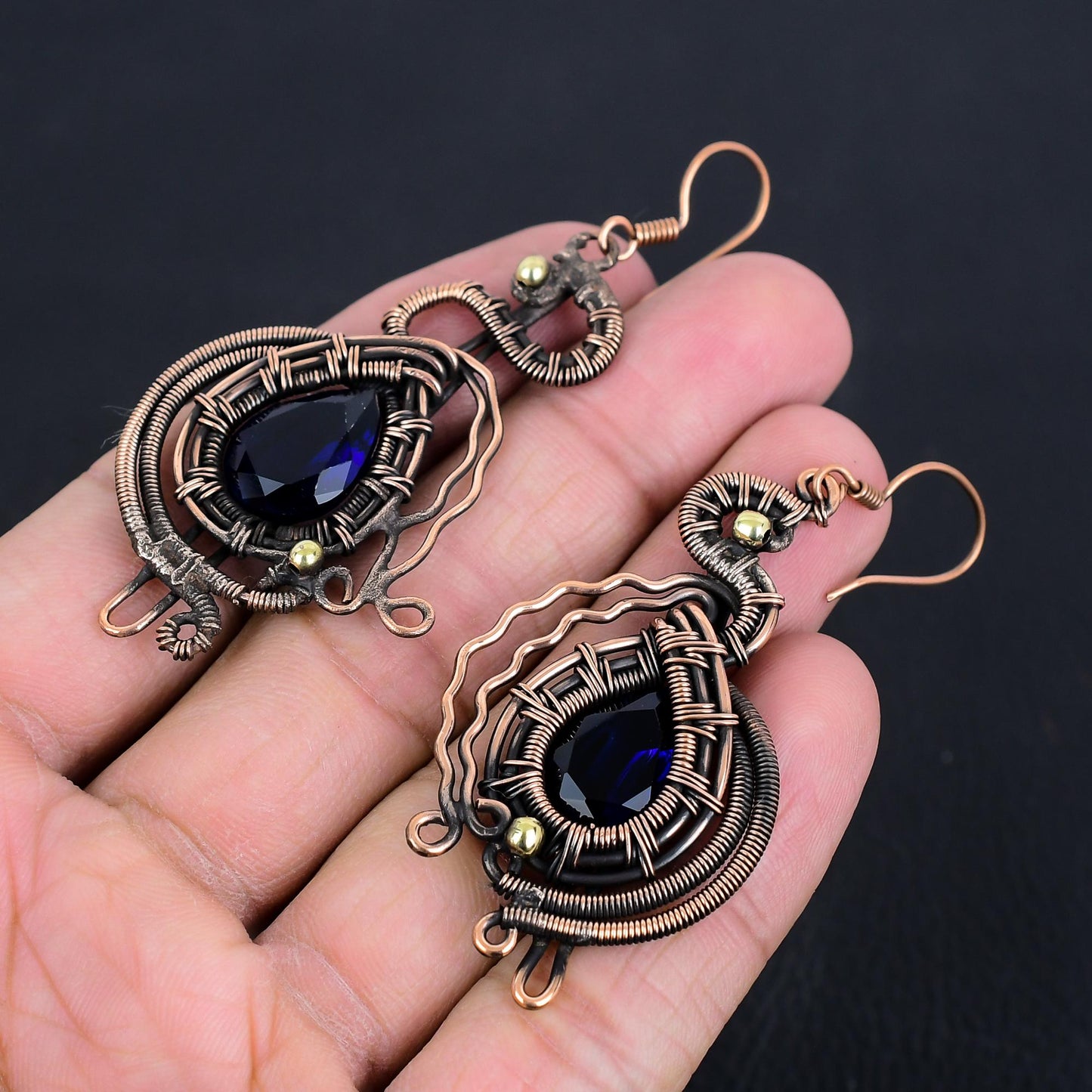 Blue Sapphire Gemstone Copper Earrings