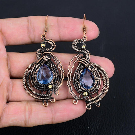 Blue Tanzanite Gemstone Copper Earrings