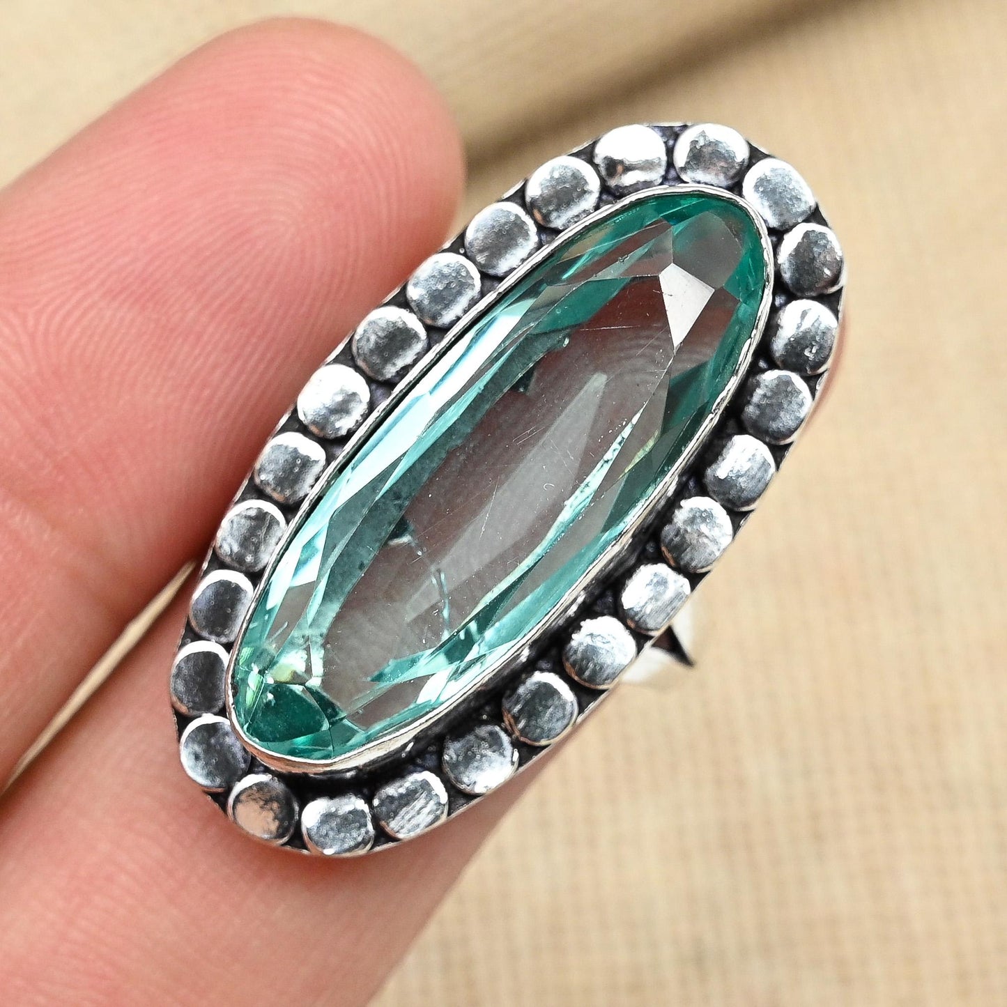 Aqua Apatite Sterling Silver Ring