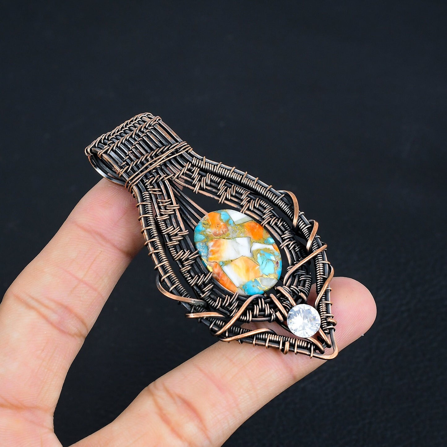 Orange Spiny Oyster Turquoise Gemstone Pendant