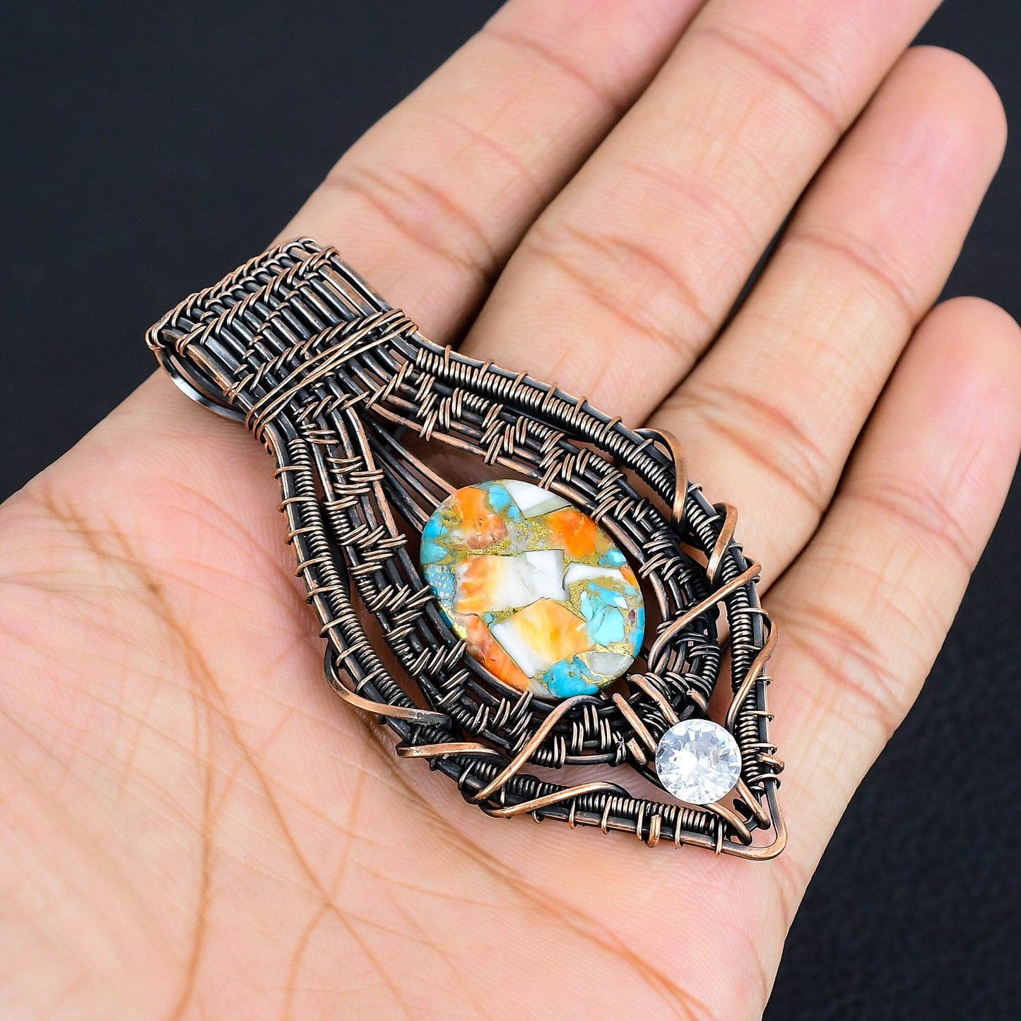 Orange Spiny Oyster Turquoise Gemstone Pendant