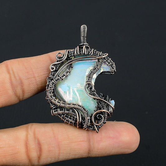 Copper Crescent Moon Gemstone Pendant