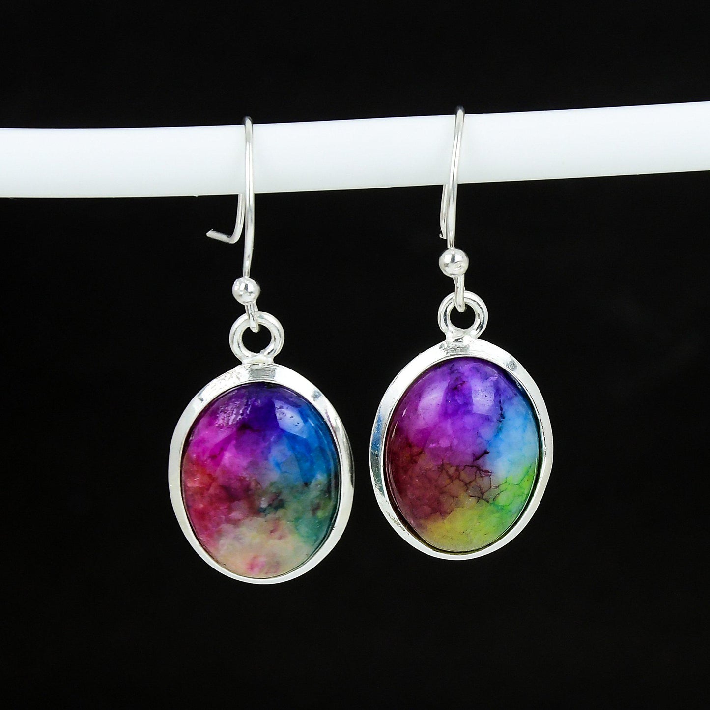 Rainbow Solar Gemstone Drop Earrings