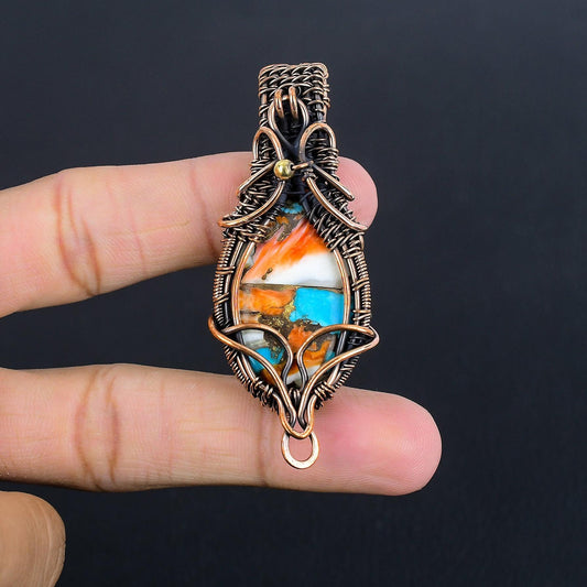 Orange Spiny Oyster Turquoise Gemstone Pendant