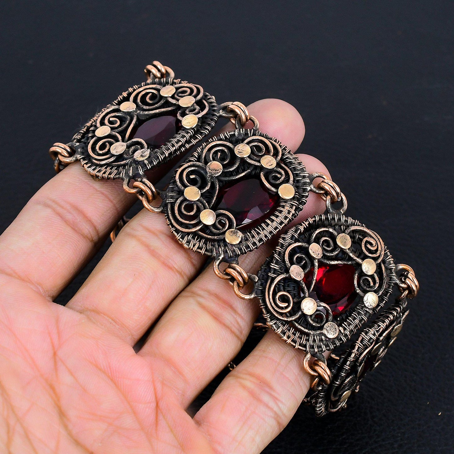 Red Garnet Gemstone Copper Bracelet