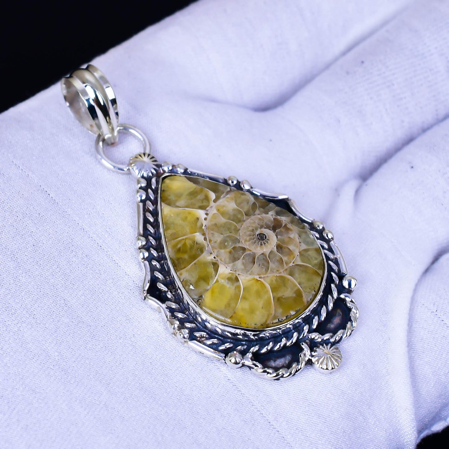 Yellow Ammonite Gemstone Pendant