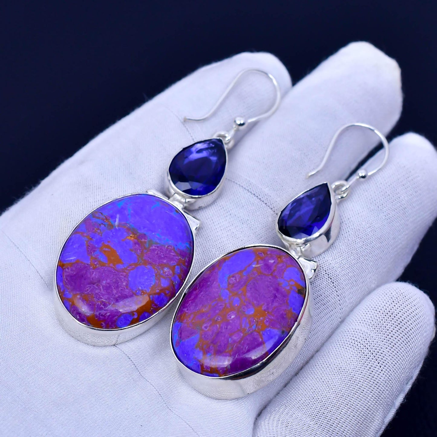Purple Copper Turquoise Sterling Silver Dangle Earrings