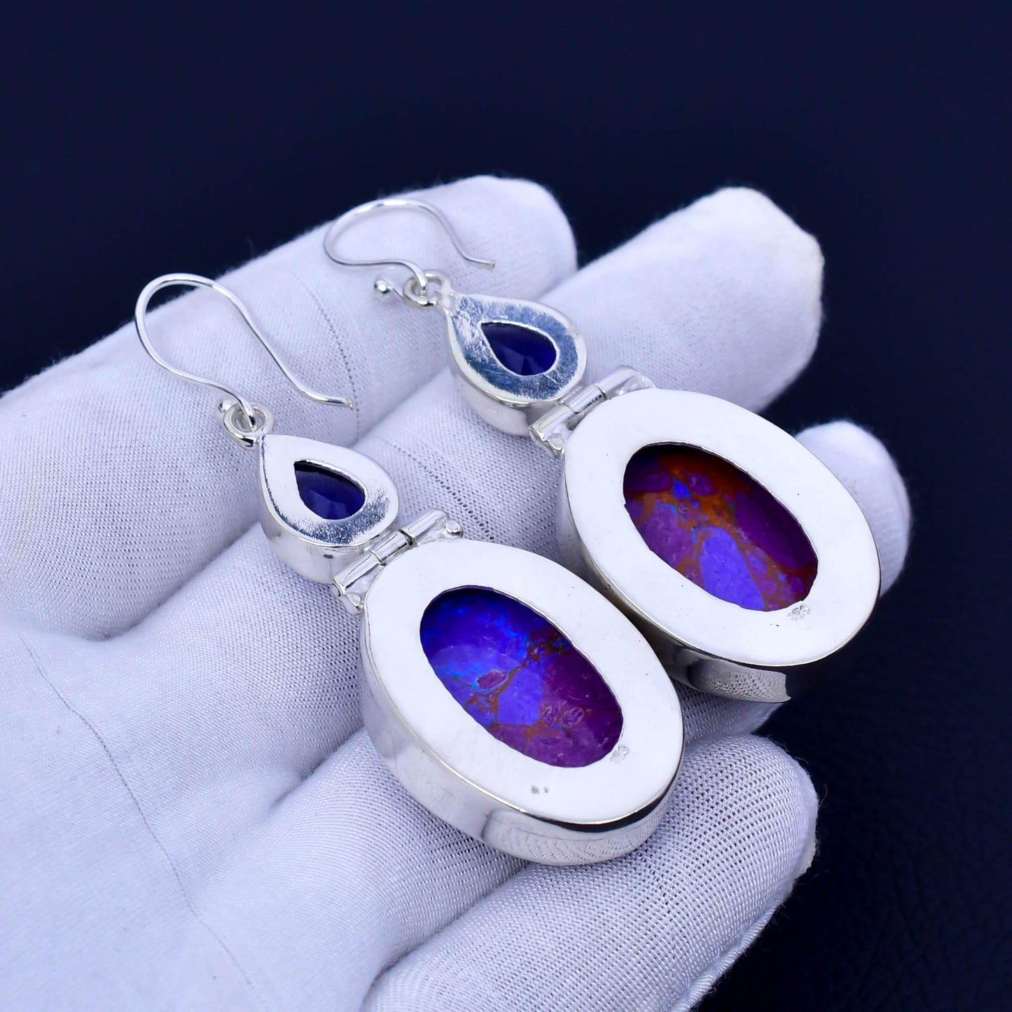 Purple Copper Turquoise Sterling Silver Dangle Earrings