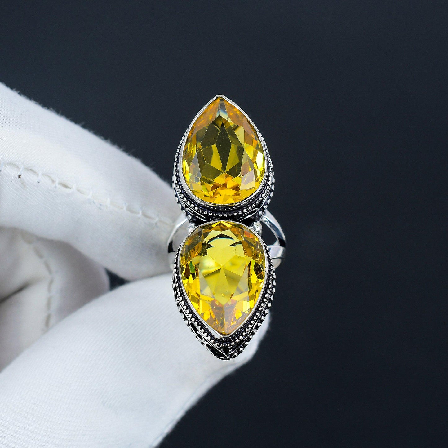Yellow Citrine Gemstone Sterling Silver Ring