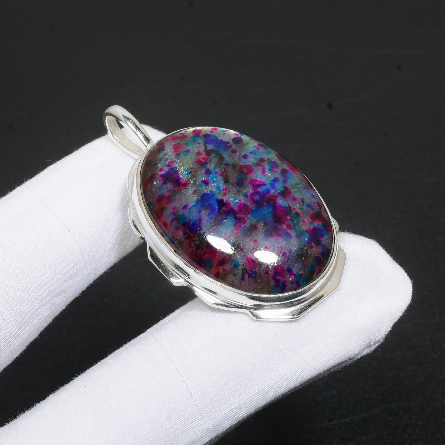Colorful Multi-Fire Labradorite Silver Pendant