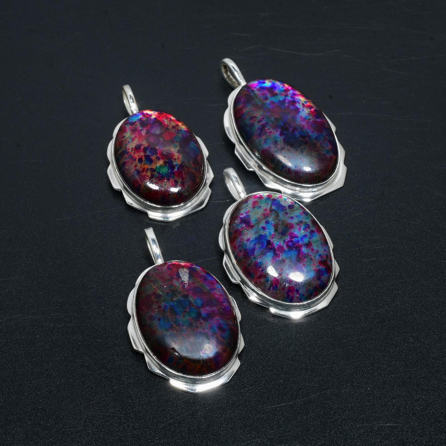 Colorful Multi-Fire Labradorite Silver Pendant